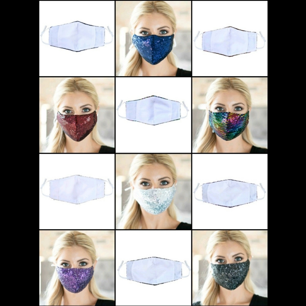 6 Sequin Bling Face Masks Holidays Fancy Party NEW Rainbow Red Purple Blue